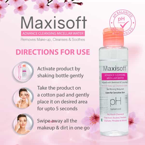 Maxisoft Advance Cleansing Micellar Water | Ph Balanced | Bottle | 100 Ml