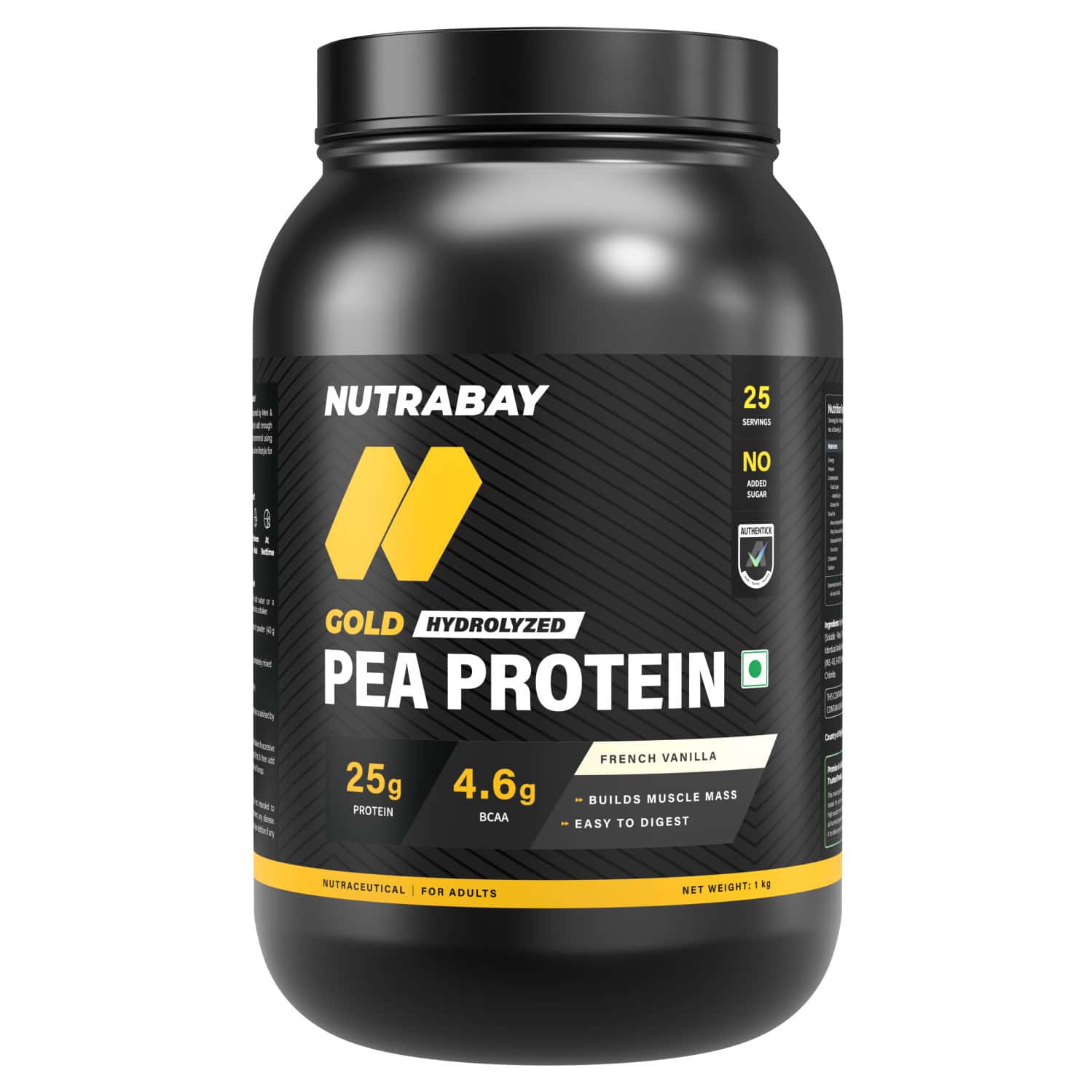 Nutrabay Gold Pea Protein Powder | 25g Protein | 4.6g Bcaa | 5g Fiber | French Vanilla - 1kg