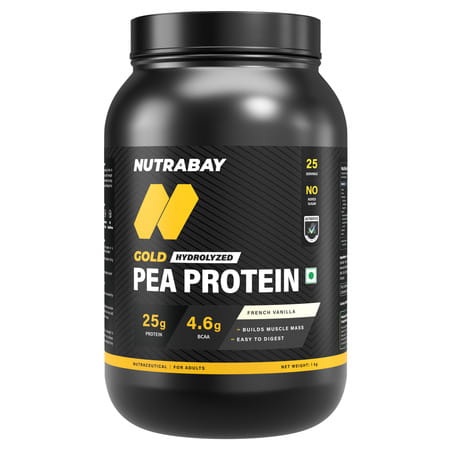Nutrabay Gold Pea Protein Powder | 25g Protein | 4.6g Bcaa | 5g Fiber | French Vanilla - 1kg