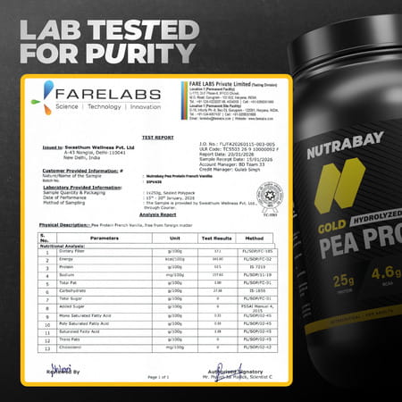 Nutrabay Gold Pea Protein Powder | 25G Protein | 4.6G Bcaa | 5G Fiber | French Vanilla - 1Kg