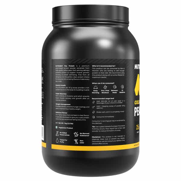 Nutrabay Gold Pea Protein Powder | 25G Protein | 4.6G Bcaa | 5G Fiber | French Vanilla - 1Kg