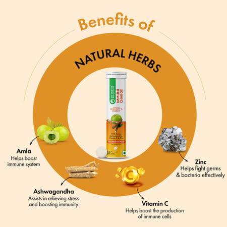 Dr. Vaidya'S Immuni Charge, Natural Immunity Booster | Vitamin C, Amla & Zinc | Orange, 1x15 Tablets