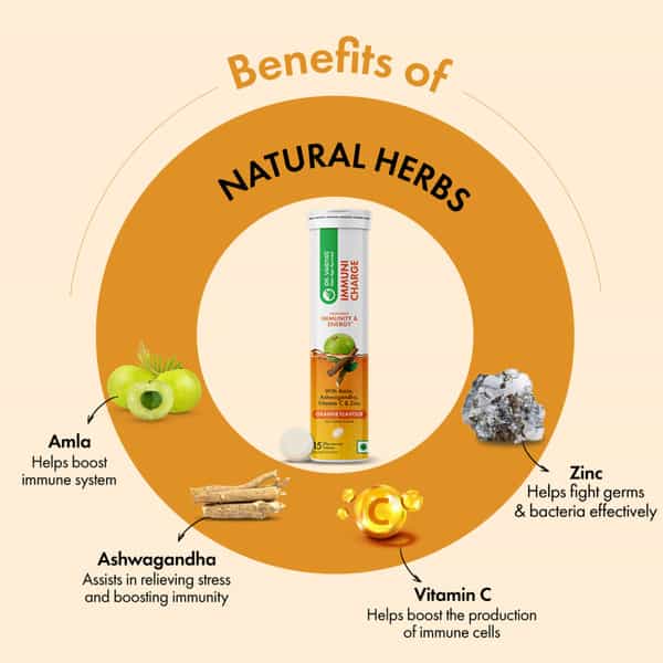 Dr. Vaidya's Immuni Charge, Natural Immunity Booster | Vitamin C, Amla & Zinc | Orange, 1X15 Tablets