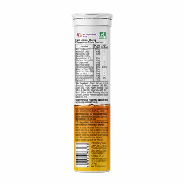 Dr. Vaidya's Immuni Charge, Natural Immunity Booster | Vitamin C, Amla & Zinc | Orange, 1X15 Tablets