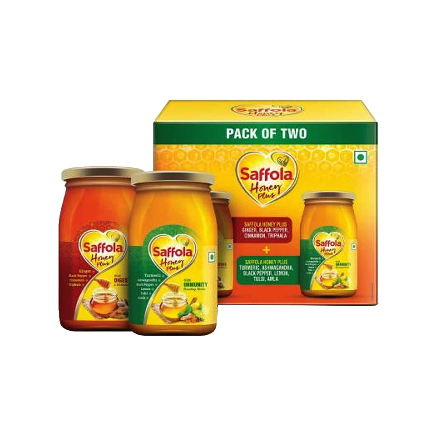 Buy Saffola Honey Plus Turmeric, Ashwagandha, Black Pepper, Lemon, Tulsi, Amla & Saffola Honey