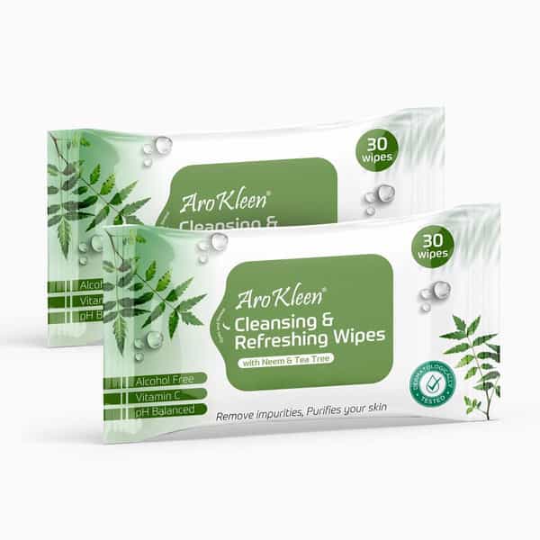 Arokleen Natural Daily Cleansing Facial Wet Wipes With Neem & Tea Tree 60 Wipes ( Pack Of 2 )