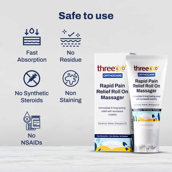 Three60+ Rapid Pain Relief Roll On Massager: Glide Away Pain For Immediate, Long-Lasting Pain Relief