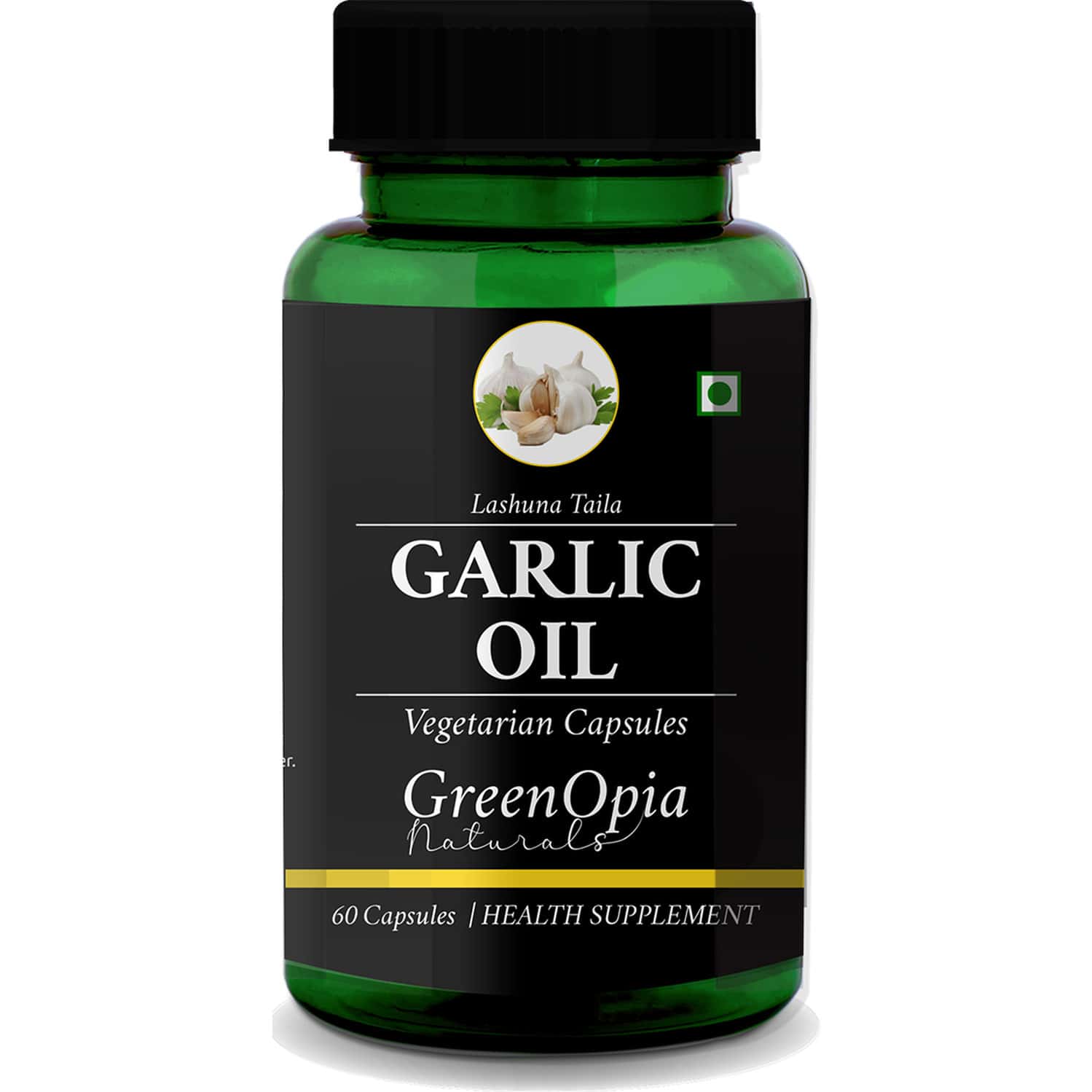 Greenopia Garlic Oil | Lashuna Taila 60 Liquid Filled Vegetarian Capsules
