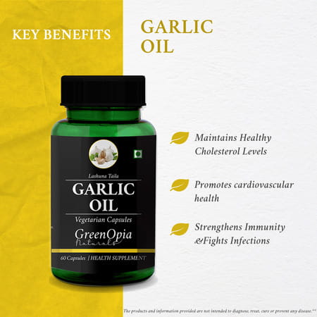 Greenopia Garlic Oil | Lashuna Taila 60 Liquid Filled Vegetarian Capsules