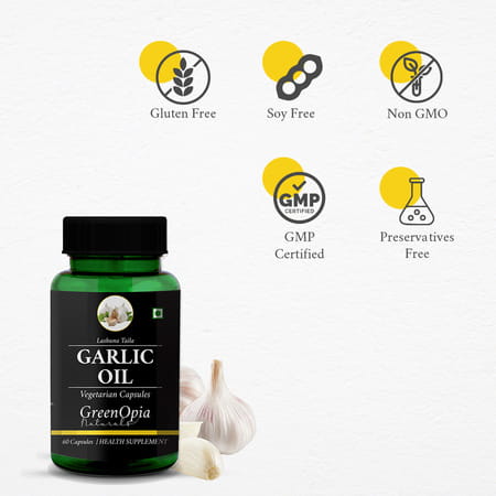 Greenopia Garlic Oil | Lashuna Taila 60 Liquid Filled Vegetarian Capsules