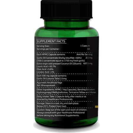 Greenopia Garlic Oil | Lashuna Taila 60 Liquid Filled Vegetarian Capsules