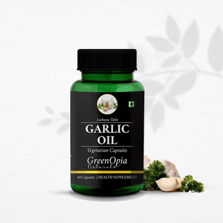 Greenopia Garlic Oil | Lashuna Taila 60 Liquid Filled Vegetarian Capsules