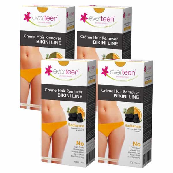 Everteen Radiance Bikini Line Hair Remover Cream With Charcoal - 4 Packs (50 G Each)