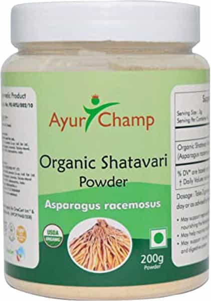 Ayur Champ Organic Shatavari Powder Asparagus Racemosus - Usda Certified 200 Gms