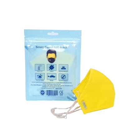 Advind Healthcare Smog Guard N95 Kids Mask With One Valve S (6-10 Years) - Yellow Pack Of 5