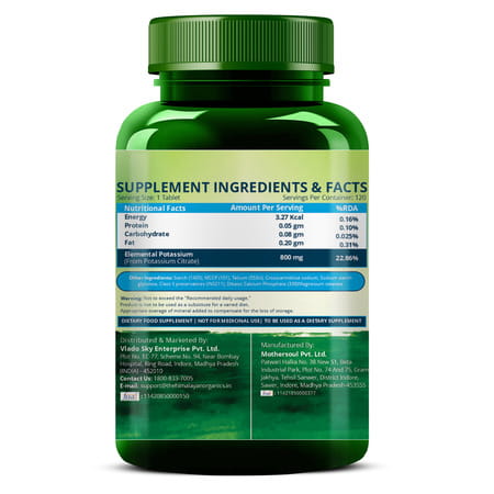 Vlado'S Himalayan Organics Potassium Citrate 800mg | 120 Veg Tablets