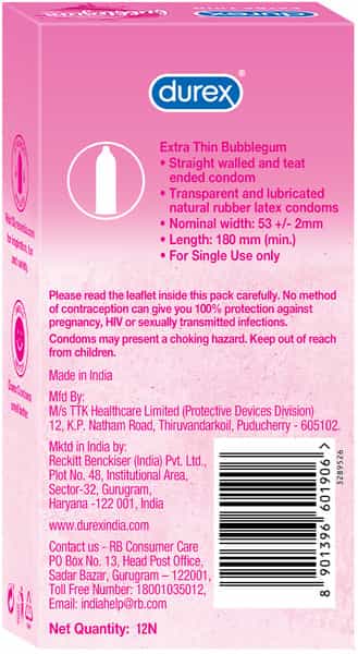 Durex Extra Thin Bubblegum Flavour Box Of 12 Condoms