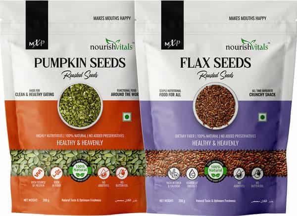 Nourishvitals Healthy Munching Combo | Pumpkin Roasted Seeds + Flax Roasted Seeds (200Gm Each)