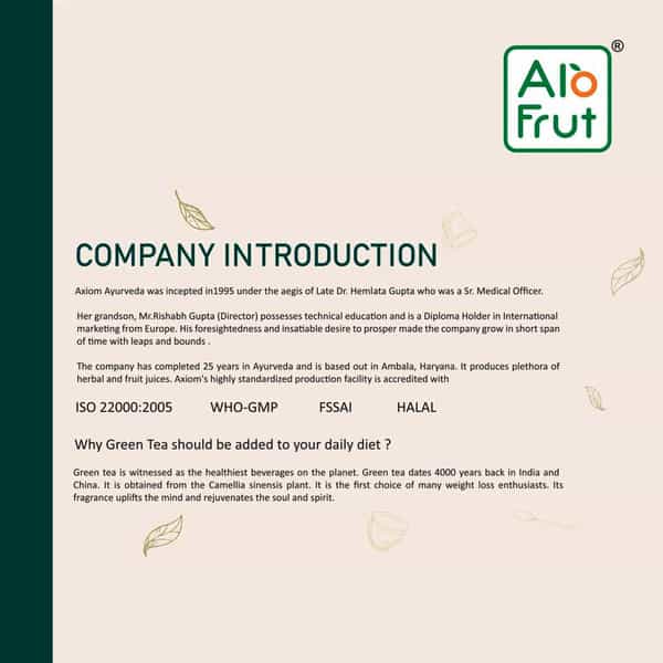 Axiom Alo Frut Tulsi Green Tea Pure & Natural 25 Tea Bags - Immunity Booster - Pack Of 2