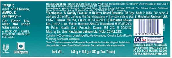 Pepsodent Expert Protection Complete Toothpaste 2 X 140 Gm