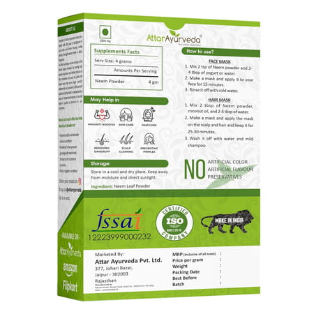 Attar Ayurveda Neem Powder For Face | Skin And Hair (200 Grams)