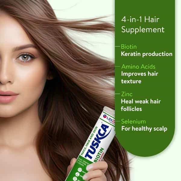 Tuskca Biotin With Zinc | Selenium & Amino Acids For Hair | Skin | Nail Health | 20 Tablets