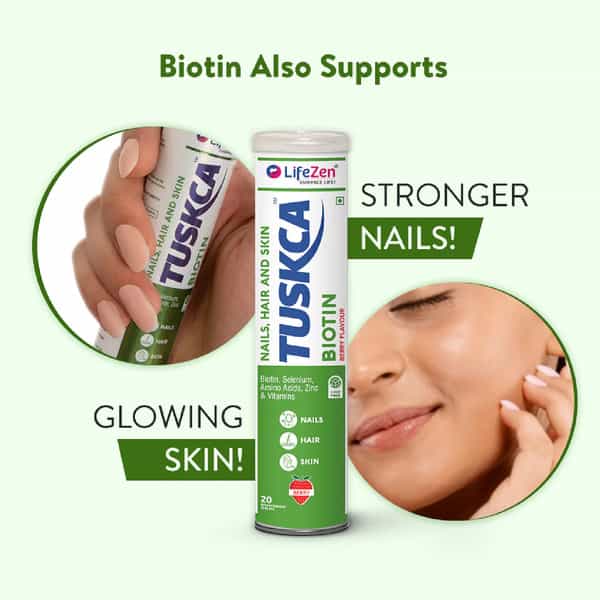 Tuskca Biotin With Zinc | Selenium & Amino Acids For Hair | Skin | Nail Health | 20 Tablets
