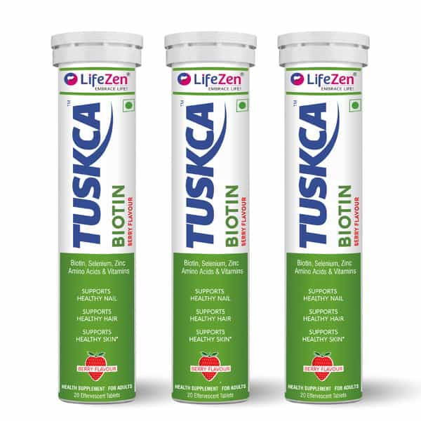 Tuskca Biotin With Zinc | Selenium & Amino Acids For Hair | Skin | Nail Health | 20 Tablets