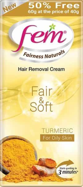 Fem Fairness Naturals Hair Removal Cream Fair And Soft Turmeric - Oily Skin (40 Gm + 50% Extra)