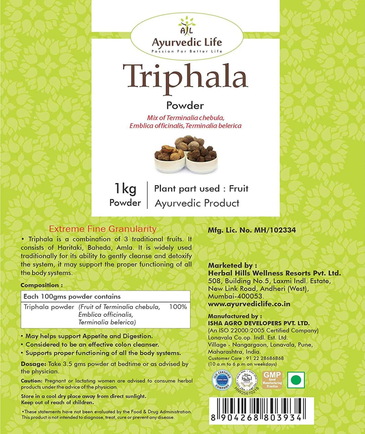Buy ALAYURVEDIC LIFE TRIPHALA POWDER (AMLA HARAD BAHEDA) POWDER 1 KG