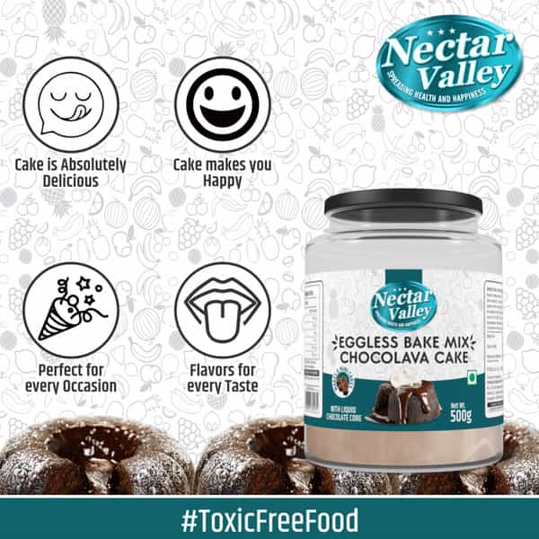 Nectar Valley Instant Eggless Chocolava Cake Mix | Makes 6 Mini Cakes | Cake Baking Mix - 500G