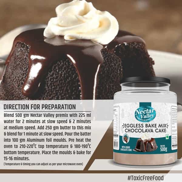 Nectar Valley Instant Eggless Chocolava Cake Mix | Makes 6 Mini Cakes | Cake Baking Mix - 500G