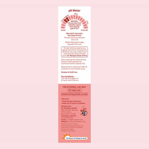 Dr. Morepen Clean & Pure Ph 3.5 Intimate Hygiene Wash | Women | Tea Tree Oil & Sea Buckthorn