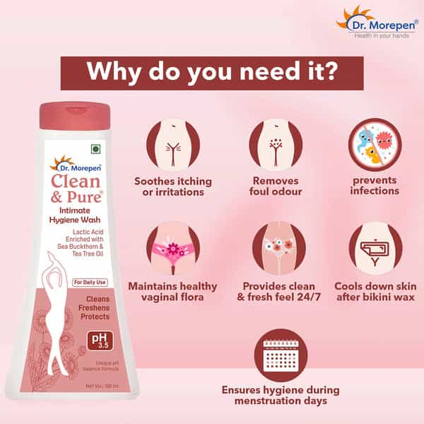 Dr. Morepen Clean & Pure Ph 3.5 Intimate Hygiene Wash | Women | Tea Tree Oil & Sea Buckthorn
