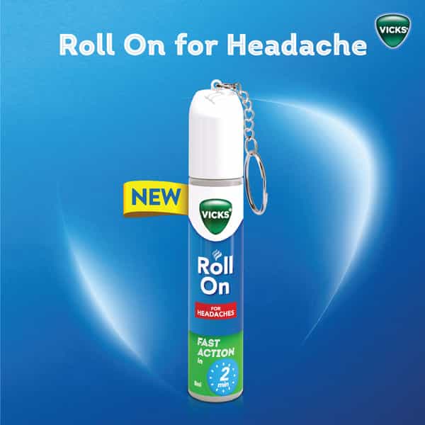 New Vicks Headache Relief Roll-On | Fast Action In 2 Minutes | With Menthol & Camphor 2 X 8Ml
