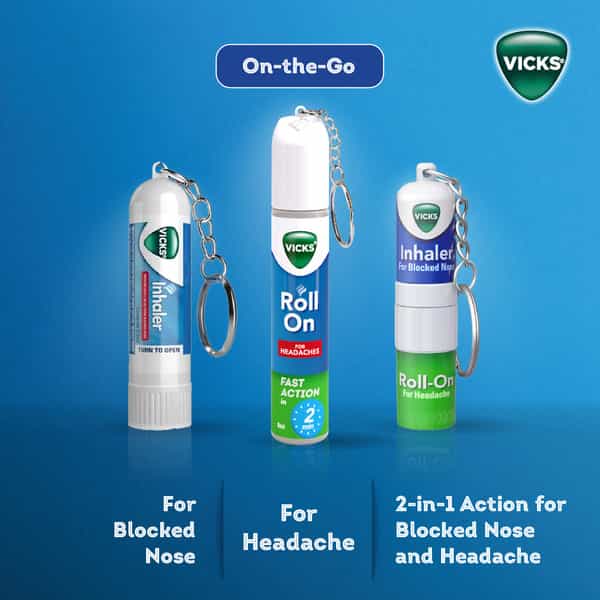 New Vicks Headache Relief Roll-On | Fast Action In 2 Minutes | With Menthol & Camphor 2 X 8Ml