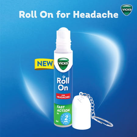 New Vicks Headache Relief Roll-On | Fast Action In 2 Minutes | With Menthol & Camphor 2 X 8ml