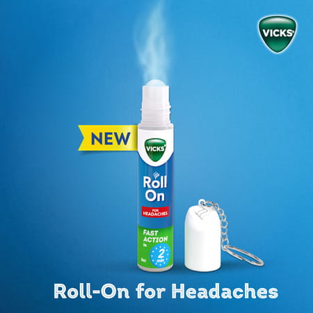New Vicks Headache Relief Roll-On | Fast Action In 2 Minutes | With Menthol & Camphor 2 X 8ml