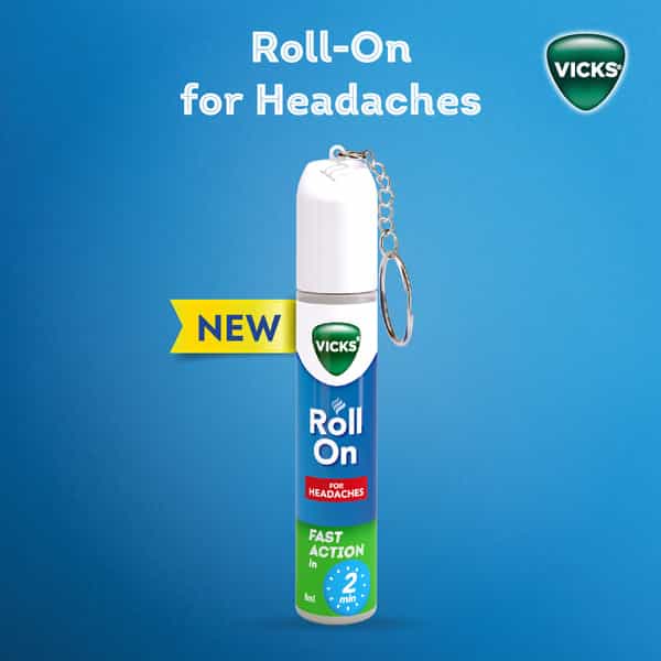 New Vicks Headache Relief Roll-On | Fast Action In 2 Minutes | With Menthol & Camphor 2 X 8Ml