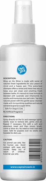Captain Zack Bling On The Shine Waterless Shampoo Spray For Dogs 250 Ml