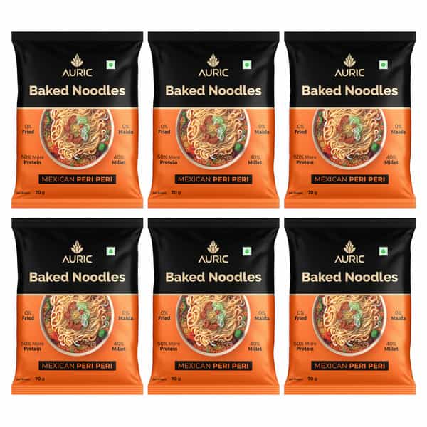 Auric Baked Instant Mexican Peri Peri Noodles 70G (Pack Of 6) Baked | Not Fried