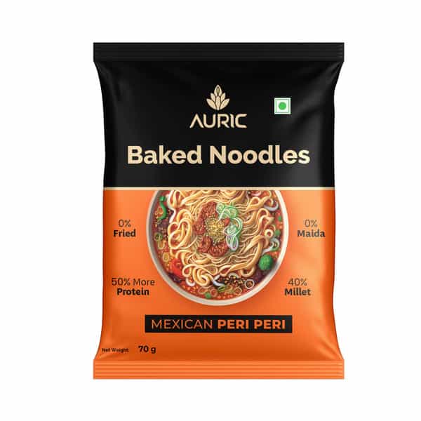 Auric Baked Instant Mexican Peri Peri Noodles 70G (Pack Of 6) Baked | Not Fried
