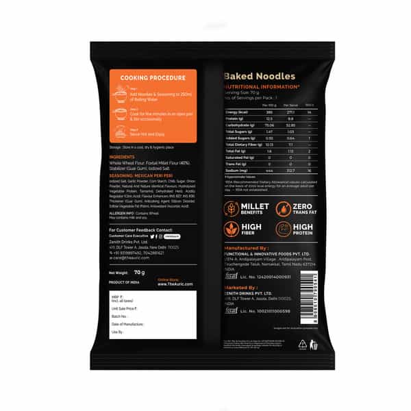 Auric Baked Instant Mexican Peri Peri Noodles 70G (Pack Of 6) Baked | Not Fried