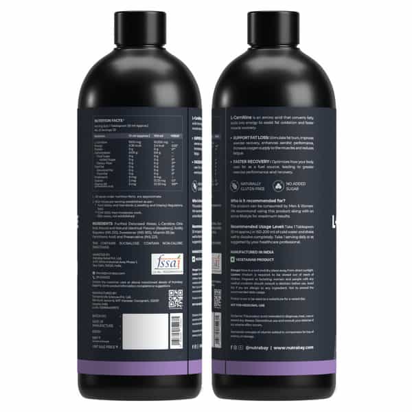 Nutrabay Pro Liquid L-Carnitine With Vitamin B5 - 450 Ml | Raspberry Blast | 30 Servings