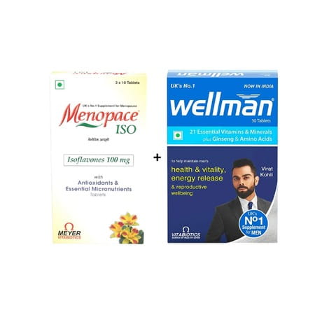 Menopace - Menopause Supplement|22 Key Nutrients With Antioxidants-30 Tab With Wellman 30 Tab Free