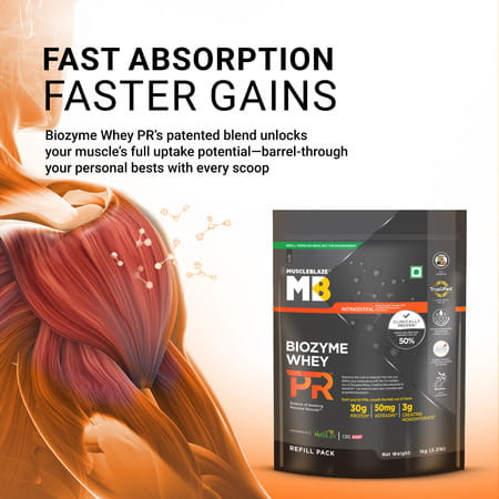 Muscleblaze Biozyme Whey Protein Pr | 30G Protein | Chocolate Fudge | 1Kg Trustified Gold Certified