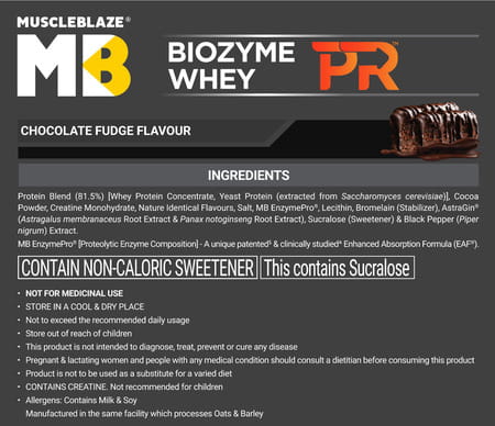 Muscleblaze Biozyme Whey Protein Pr | 30G Protein | Chocolate Fudge | 1Kg Trustified Gold Certified