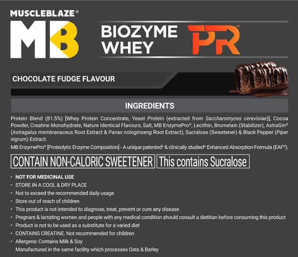 Muscleblaze Biozyme Whey Protein Pr | 30G Protein | Chocolate Fudge | 1Kg Trustified Gold Certified