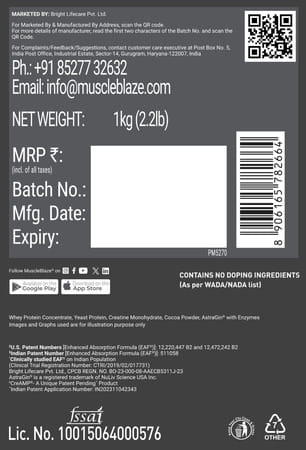Muscleblaze Biozyme Whey Protein Pr | 30G Protein | Chocolate Fudge | 1Kg Trustified Gold Certified
