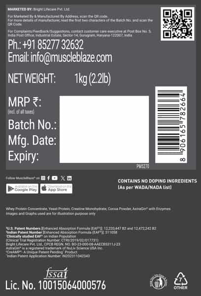 Muscleblaze Biozyme Whey Protein Pr | 30G Protein | Chocolate Fudge | 1Kg Trustified Gold Certified